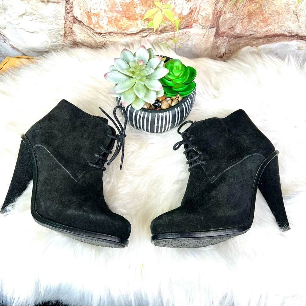 OPENING CEREMONY Quiet Luxury Black Suede Lace-Up Ankle Boots, 36